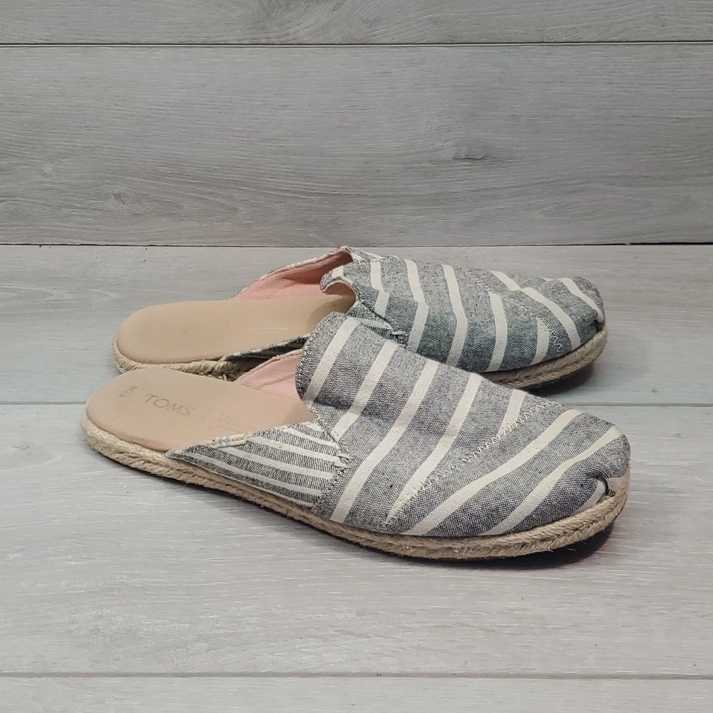Toms Women Canvas Stripe Mules Espadrille Flats slip on shoes sz 7.5